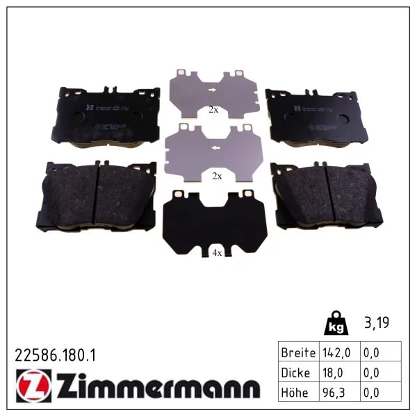 Sada brzdových destiček, kotoučová brzda ZIMMERMANN 22586.180.1 Sada brzdových destiček, kotoučová brzda ZIMMERMANN 22586.180.1