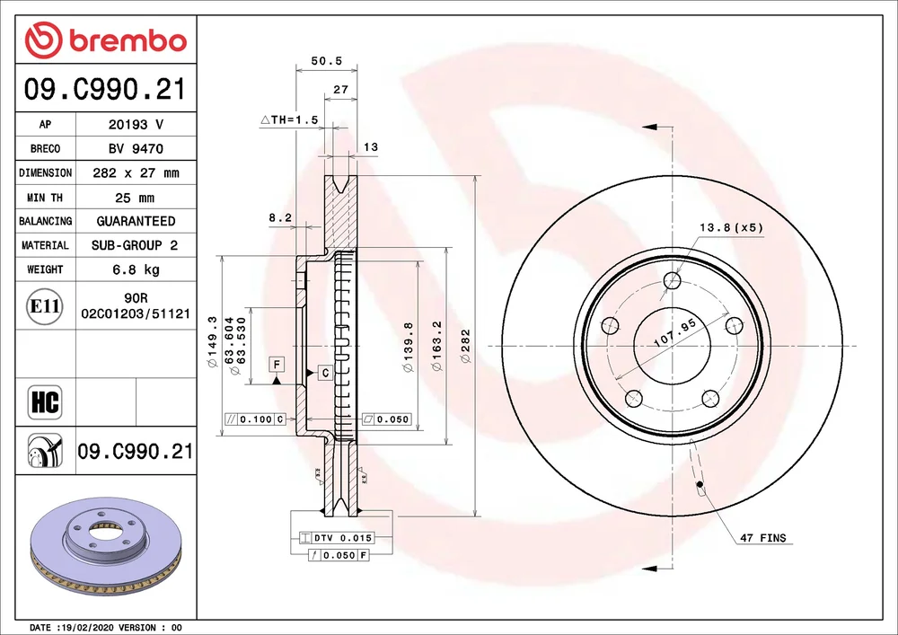 Brzdový kotouč BREMBO 09.C990.21