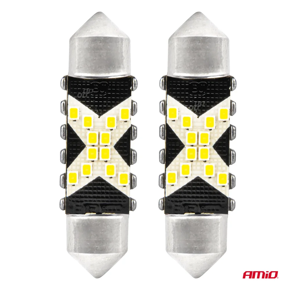 LED žárovky CANBUS 12SMD Festoon C5W 2016 39mm White 12/24V AMiO-04237 - Obrázek 2