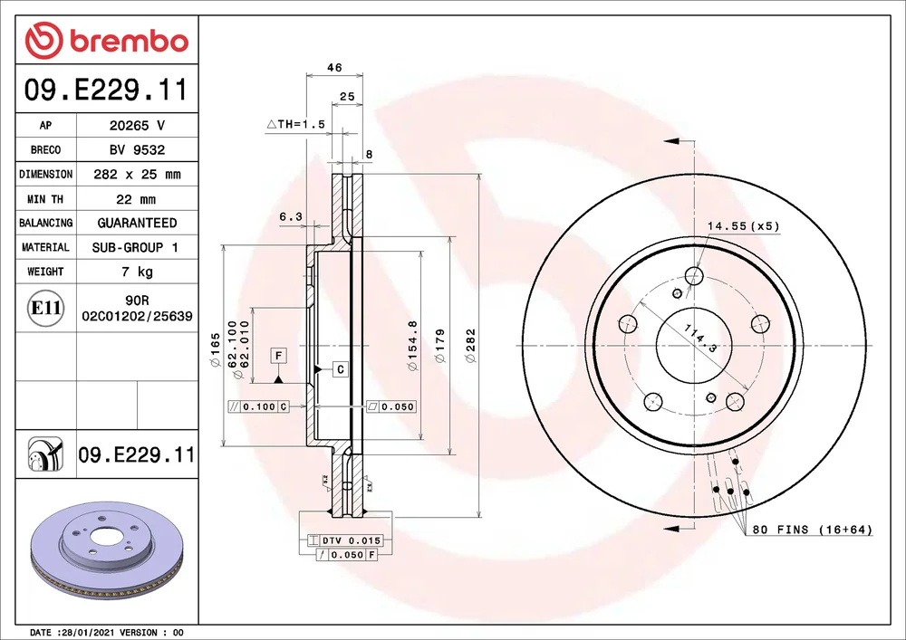 Brzdový kotouč BREMBO 09.E229.11 Brzdový kotouč BREMBO 09.E229.11
