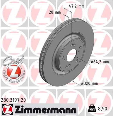 Brzdový kotouč ZIMMERMANN 280.3197.20 – OE 45251-TNY-E01 Brzdový kotouč ZIMMERMANN 280.3197.20 – OE 45251-TNY-E01