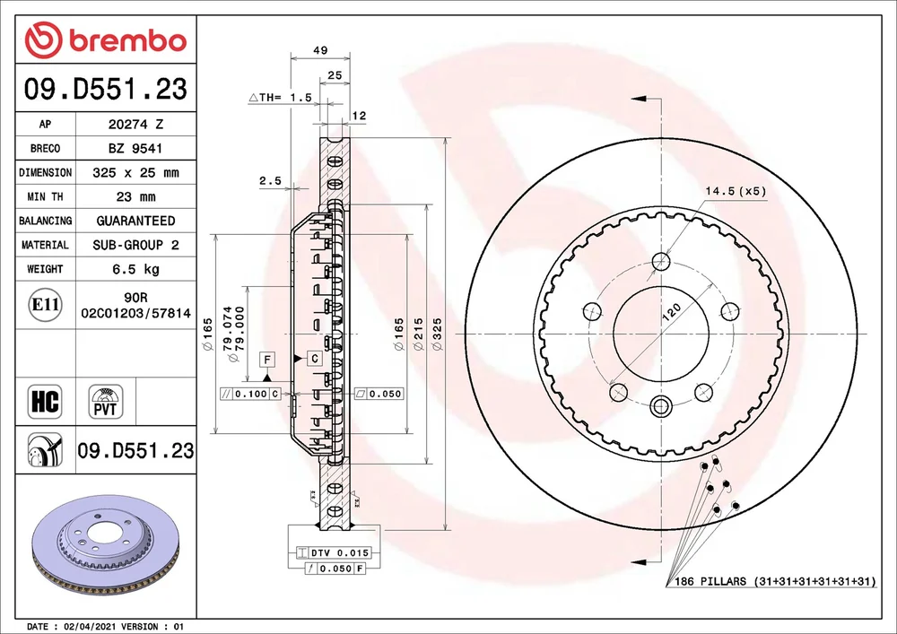 Brzdový kotouč BREMBO 09.D551.23