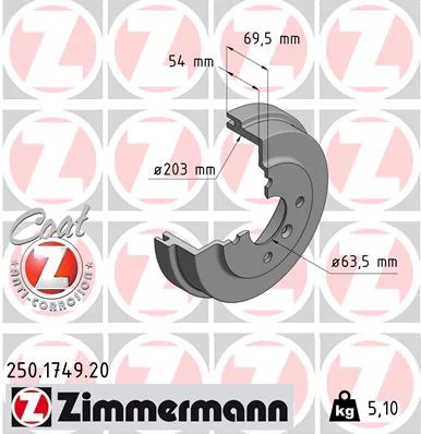 Brzdový buben ZIMMERMANN 250.1749.20 Brzdový buben ZIMMERMANN 250.1749.20