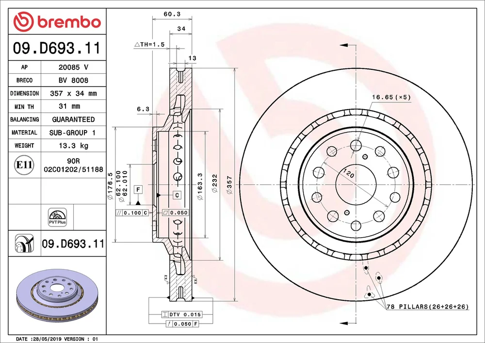 Brzdový kotouč BREMBO 09.D693.11