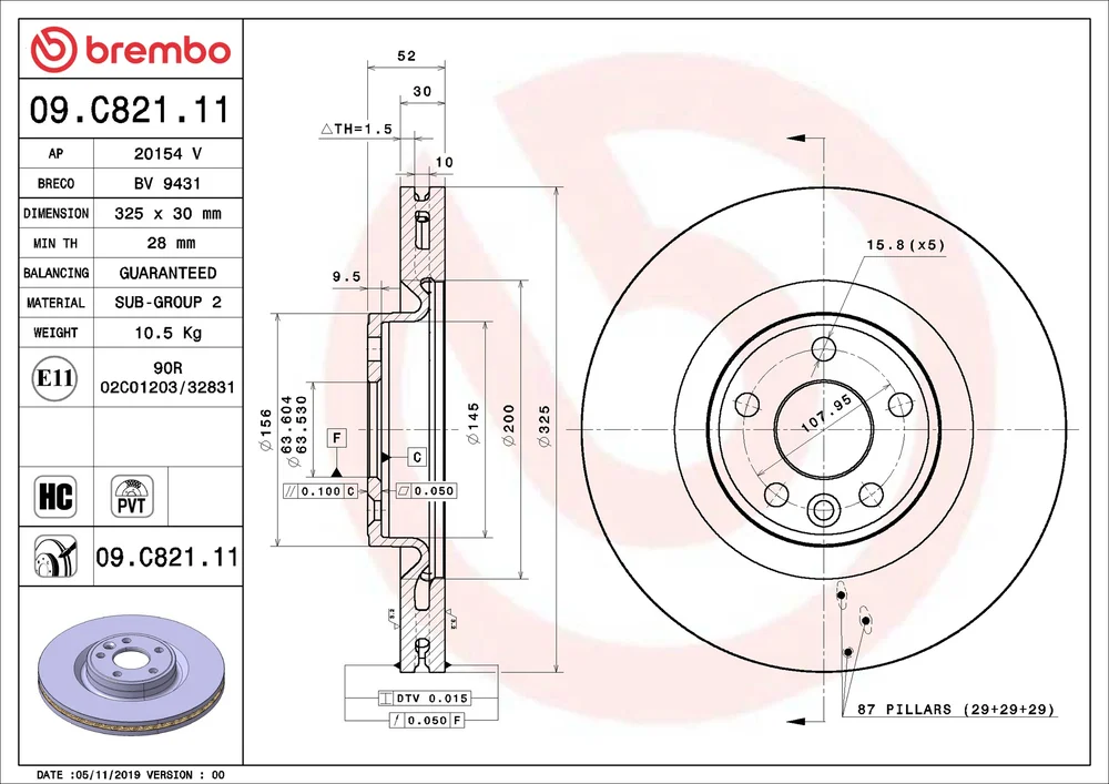 Brzdový kotouč BREMBO 09.C821.11 – OE J9C2136