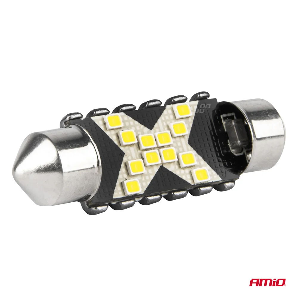 LED žárovky CANBUS 12SMD Festoon C5W 2016 39mm White 12/24V AMiO-04237 - Obrázek 4