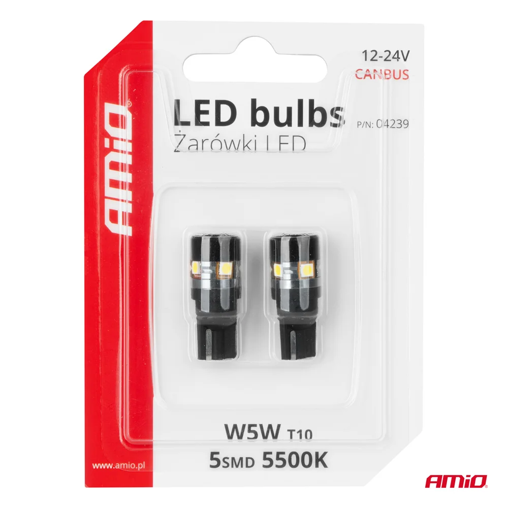 LED žárovky CANBUS T10 W5W 5SMD 3030 White 12V 24V AMiO-04239 - Obrázek 5