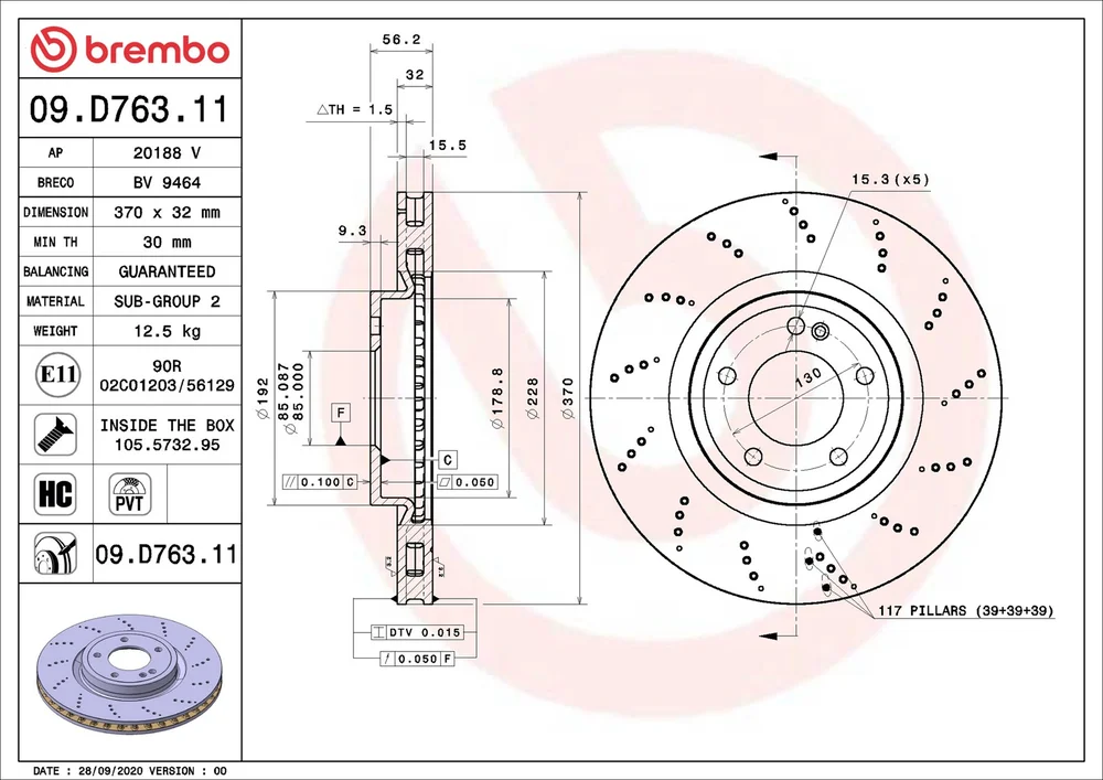 Brzdový kotouč BREMBO 09.D763.11